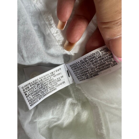 Zara Women's 100% Cotton Semi Sheer Tie Sleeves Button Down Pleated Shirt Top L - Picture 8 of 8